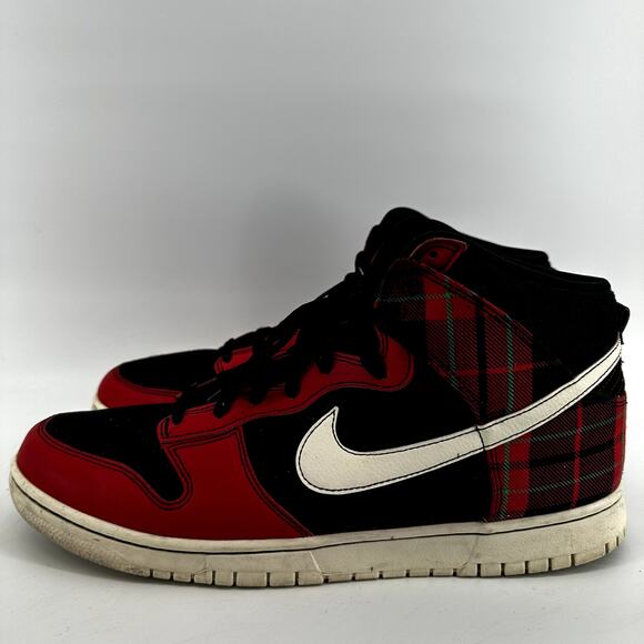 Nike Dunk High Sneakers Lace Up Tartan High Top Twill Plaid Red Black 15 - Picture 4 of 7
